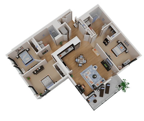 Floor plan for 3 beds, 2 baths, 1191 sqft